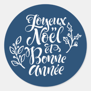 Sticker Rond Navy Blue Joyeux Noël et Bonne Année Noël