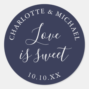 Sticker Rond Navy Blue Love Is Sweet Cadeau de Mariage