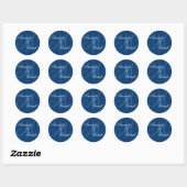 Sticker Rond NAVY BLUE Mariage damassé Personnalisé Monogramme  (Feuille)