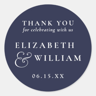 Sticker Rond Navy Blue Minimalist Monogram Mariage Remerciement