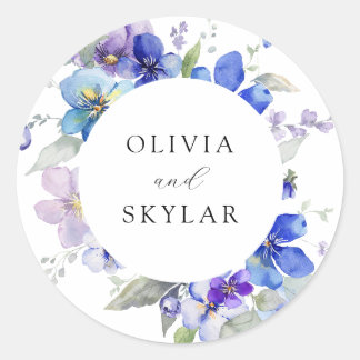 Sticker Rond Navy Blue Purple Mauve Pink Flower Wedding