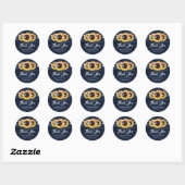 Sticker Rond Navy Blue Rustic Sunflower Wedding Thank You (Feuille)