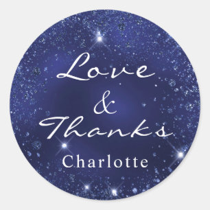 Sticker Rond Navy blue silver glitter dust monogram thank