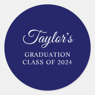 Sticker Rond Navy Blue Stylish Script Graduation