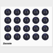 Sticker Rond Navy Blue Two Hearts Silver Monogram Wedding 2 (Feuille)