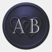 Sticker Rond Navy Blue Two Hearts Silver Monogram Wedding 2 (Devant)
