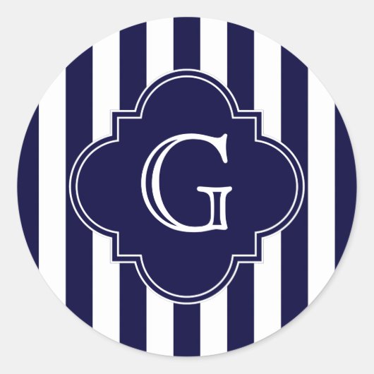 Sticker Rond Navy Blue White Stripes (Devant)