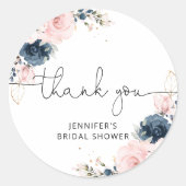 Sticker Rond Navy Blush floral shower de mariage (Devant)