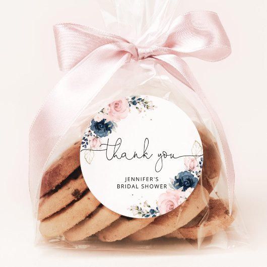 Sticker Rond Navy Blush floral shower de mariage