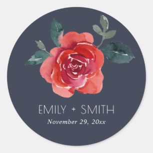 STICKER ROND NAVY COULEUR D'EAU ROUGE VERT ROSE FLORAL MARIAGE