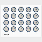 Sticker Rond Navy Élégant Floral (Feuille)