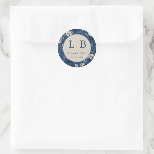 Sticker Rond Navy Élégant Floral (Sac)