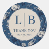 Sticker Rond Navy Élégant Floral (Devant)