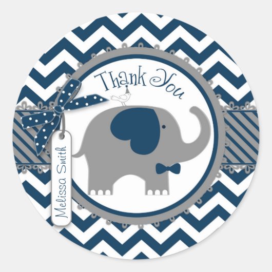 Sticker Rond Navy Elephant et Chevron Imprimer Merci (Devant)