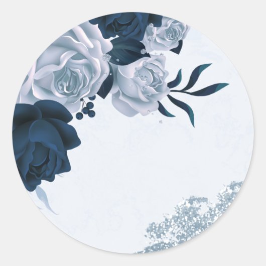 Sticker Rond navy & fleurs bleues poussiéreuses merci autocolla (Devant)