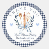 Sticker Rond Navy Gingham Utensils Cooking Bakery Thank you  (Devant)