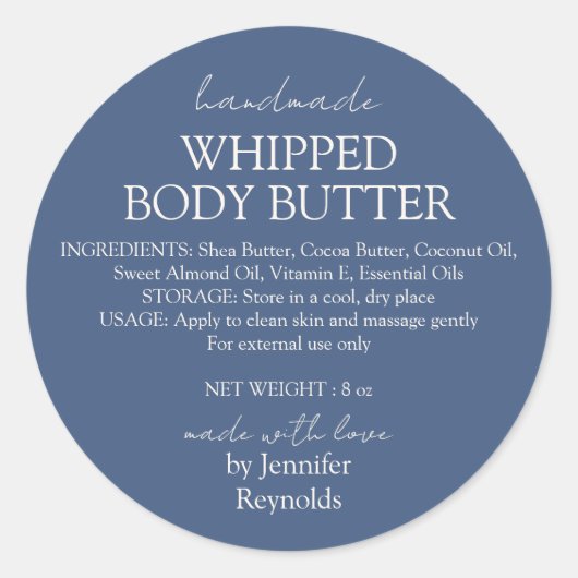 Sticker Rond Navy Handmade Body Butter Organic (Devant)