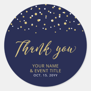 Sticker Rond Navy & Or Faveur de anniversaire moderne Merci