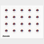 Sticker Rond Navy, Rouge et Fleurs Dorées (Feuille)