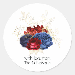 Sticker Rond Navy, Rouge et Floral Doré