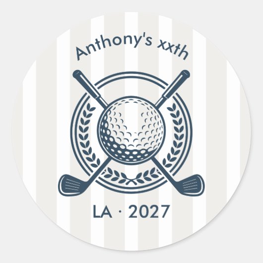 Sticker Rond Navy, White & Cloud Dancer Préppy Golf Classique (Devant)