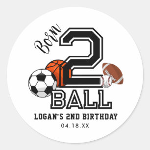 Sticker Rond Né 2 Ball Sports Thème Boy's 2nd Birthday Party