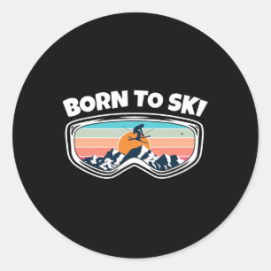 Sticker Rond Né À Ski - Skier Goggers As Funny Ski