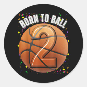 Sticker Rond Né Au Basketball 2e Anniversaire Deux Filles Garço