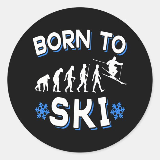 Sticker Rond Né Au Ski De Ski (Devant)
