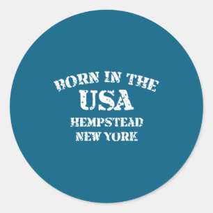 Sticker Rond Né aux États-Unis Hempstead New York Look Distress