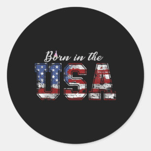 Sticker Rond Né aux États-Unis T-shirt Drapeau américain 4 juil