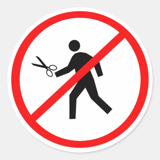 Sticker Rond Ne courez pas avec des ciseaux ! (Devant)