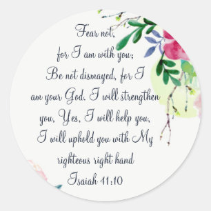 Sticker Rond Ne craignez pas, Écriture Isaiah Art Floral Aquare