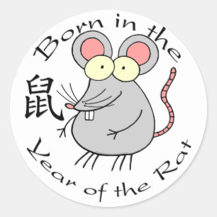 Sticker Rond Né dans l'année du Rat (chinois)