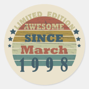 Sticker Rond Né en mars 1998 millésime anniversaire
