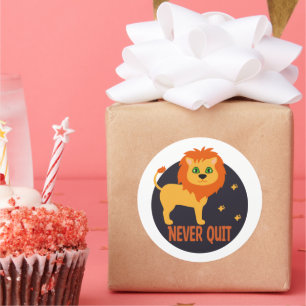 Sticker Rond Ne jamais quitter Kawaii drôle mignon lion en oran