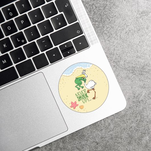 Sticker Rond Ne jamais renoncer à la grenouille Choquant l'oise