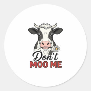 Sticker Rond Ne me moo pas drôle vache gravure vintage