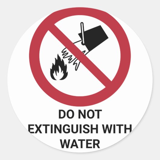 Sticker Rond Ne Pas Extincer Avec L'Eau, Panneau D'Interdiction (Devant)