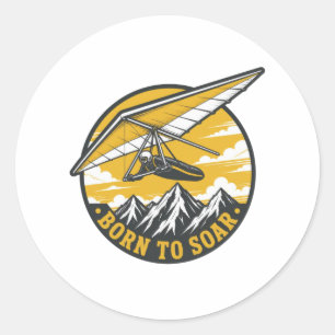 Sticker Rond Né pour planer Planeur vintage montagnes