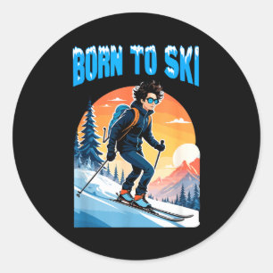 Sticker Rond Né pour skier lunettes de ski drôles montagne hive