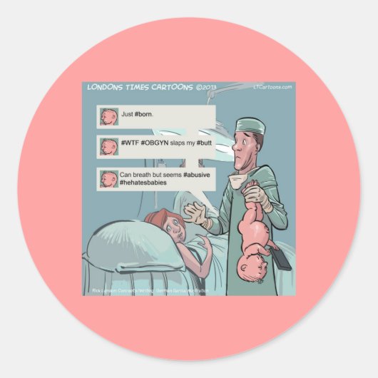 Sticker Rond Né Pour Tweeter Drôle Caricature (Devant)