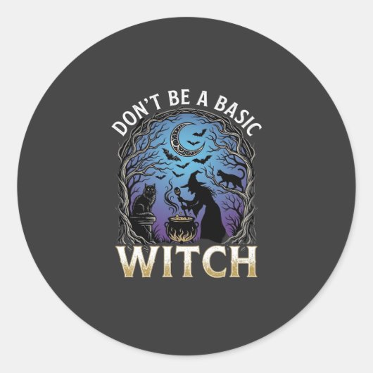 Sticker Rond Ne Soyez Sorcière De Base Pot De Halloween Chats N (Devant)