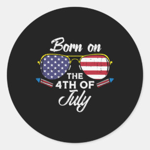 Sticker Rond Né Sur 4 juillet Sungles Quatrième Anniversaire Pa
