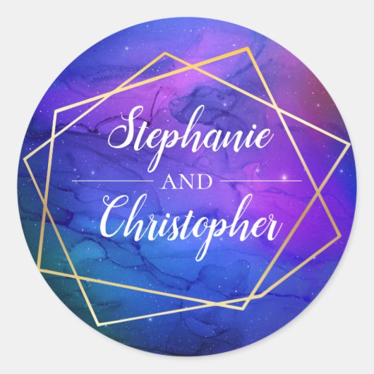 Sticker Rond Nebula violette Art Celestial Mariage d'or géométr (Devant)