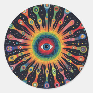 Sticker Rond Nébuleuse de l'Hélice Quantique Art Populaire Azte