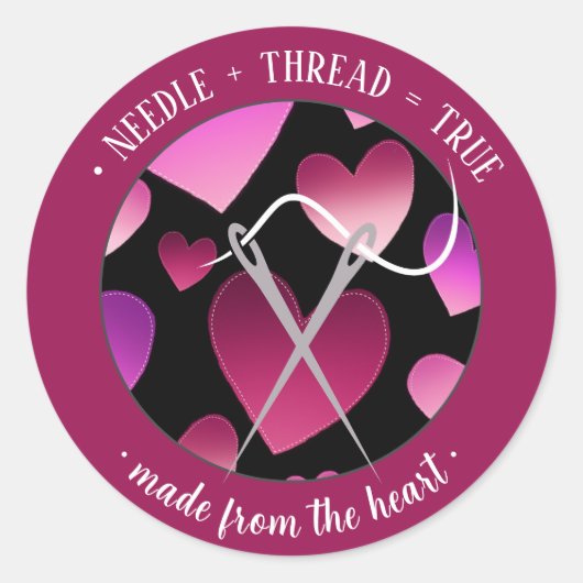 Sticker Rond Needle+tread=true Made from the heart magenta (Devant)