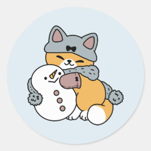 Sticker Rond Neige beaucoup amusant Chat hiver vacances Design