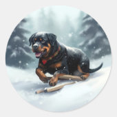 Sticker Rond Neige de Noël Rottweiler hiver Oreiller (Devant)