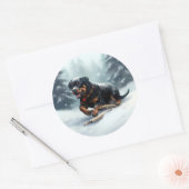 Sticker Rond Neige de Noël Rottweiler hiver Oreiller (Enveloppe)